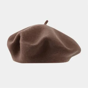 Brown wool beret for women, autumn winter solid color vintage artist painter hat casual chic