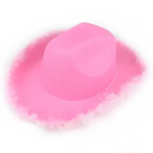 Rosa Feder Rand Westlicher Cowboy Hut Vintage Jazz Fedora Party Kostüm Kappe Für Unisex Stilvolle Kopfbedeckung