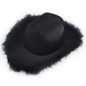 Schwarzer Federn Cowboyhut Western Jazzhut Party Kostüm Hut elegante Festival Kopfbedeckung