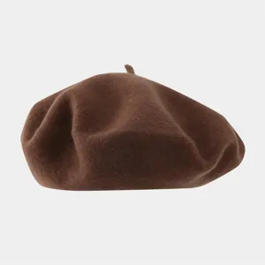 Classic brown wool beret hat for women, vintage solid color minimalist octagonal painter hat.