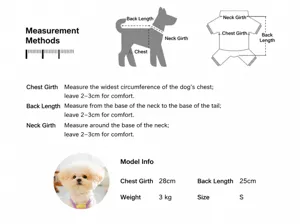 Detaillierte Größentabelle und Messanleitung für Hundekleidung zur optimalen Passformbestimmung.