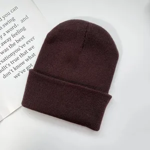Solid color knitted beanie hat for women and men, warm winter soft cuff ski skull cap.