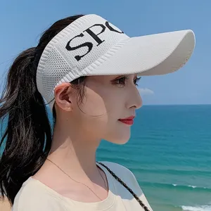 Mujer sombrero visera de sol hueco tejido blanco verano deportivo transpirable