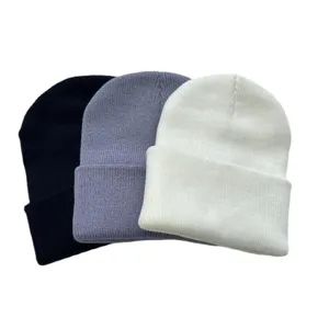 Solid color knit beanie winter warm ski cap casual pullover hat for adults 3-pack set