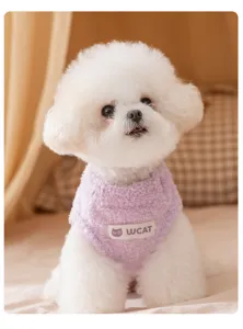 Cute winter warm pet fleece vest sweater for small dogs and cats macaron purple pet clothes