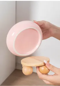 Ciotola per animali in ceramica con supporto in legno a sfera gatto cane ciotola acqua alta design