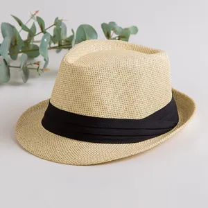 Classic Straw Panama Fedora Hat For Summer Beach Sun Protection Vintage Rolled Brim Gentleman Hat