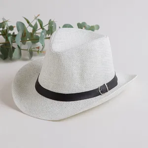 Summer men's straw western cowboy hat wide brim sun protection outdoor beach fedora cap