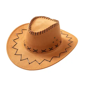 Retro suede western cowboy hat for men and women, wide brim sun protection outdoor hat.