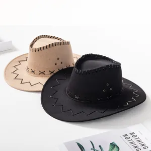 Vintage suede cowboy hat with wide brim, classic western rider sun hat for men and women.