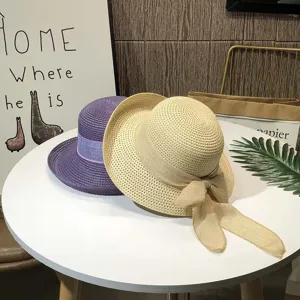 Summer women straw hat large brim beach sun protection hat elegant bow sunhat vacation wear