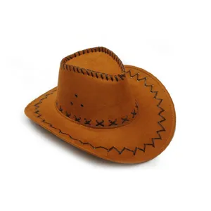 Classic brown western cowboy hat with suede texture and cross stitching details for men women.