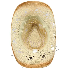 Élégant chapeau de cowboy en paille ajouré pour les vacances d'été, chapeau de paille.