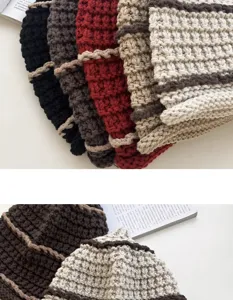Handmade tassel knitted beanie hat for women, autumn winter warm cozy pullover cap style.