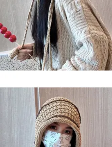 Handmade tassel knit beanie for women, autumn winter warm earflap fisherman hat.