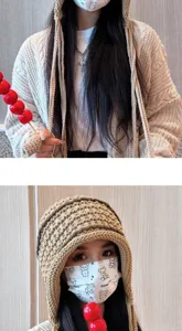 Handmade tassel knitted wool hat for women autumn winter ear protection balaclava beanie