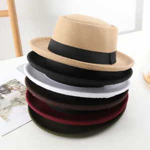 Classic felt jazz hat British style porkpie hat colorful stacked display elegant accessories
