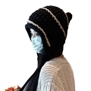 Handmade Tassel Knitted Wool Hat Women Autumn Winter Ear Protection Beanie Korean Style