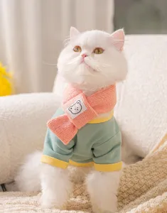 Cute cat clothes autumn winter warm dog sweater pet apparel with lovely bear scarf detail