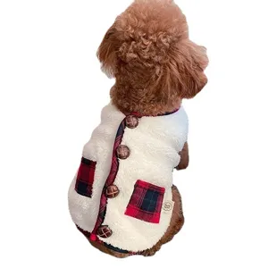 Winter pet fleece vest for small dogs and cats, warm plaid pocket dog clothes, pet apparel.