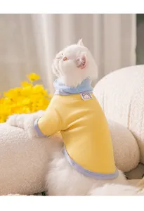 Detailed shot of pet autumn winter warm fleece sweater in yellow for cats and small dogs.