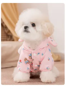 Cappotto invernale in cotone per cani orsacchiotto floreale rosa caldo abbigliamento per animali.