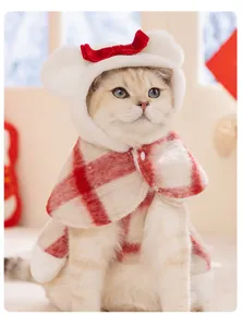 Christmas pet cat clothes sweet plaid warm fleece cape cute holiday apparel for small dogs