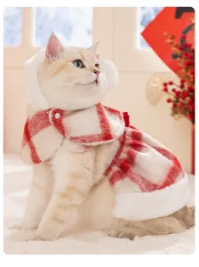 Christmas plaid pet dress, warm fleece cat and dog apparel for autumn and winter season.