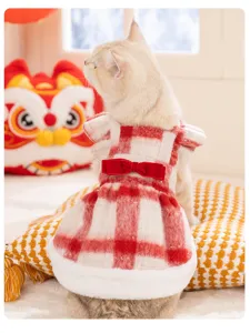 Christmas plaid cat dress winter warm pet apparel for small dogs cute puppy clothing