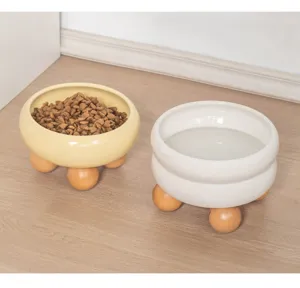 Set ciotola per animali in ceramica con supporto in legno per gatti e cani piccoli