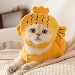 Niedliches Katzen Winterkostüm lustige Taiyaki Fisch Kopfbedeckung Haustierkleidung