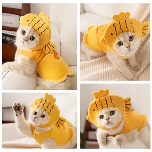 Süßes Katzenkostüm Winter Haustierbekleidung lustiger Taiyaki Hut Weste für kleine Hunde