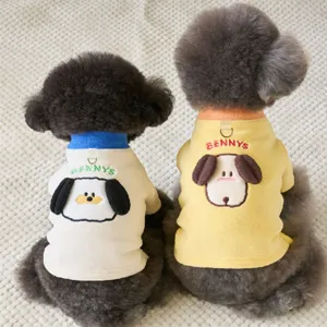 Pet Dog Clothes Warm Thin Fleece Cartoon Dog Embroidery Two-legged Clothing With D-ring For Small Dogs Teddy Puppy Outfit