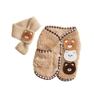 Gilet polaire confortable pour chien avec écharpe hiver chaud vêtements pour chiot petit chien ours