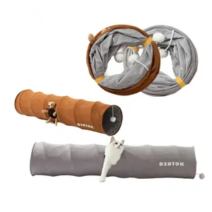 Collapsible Cat Tunnel Toy Foldable Play Tube With Hanging Toy Ball Cute Cartoon Bear Pet Tunnel For Indoor Cats boredom Relief