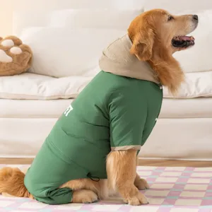 Warme Winterhundejacke für große Hunde, grüne Haustierkleidung mit Kapuze für den Hund.