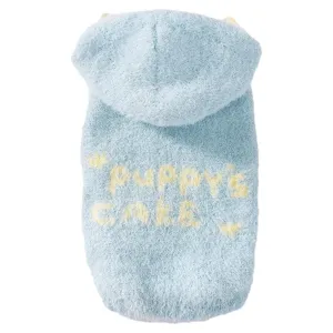 Schattige blauwe fleece honden hoodie trui met letters, warme winter huisdierkleding voor kleine honden.