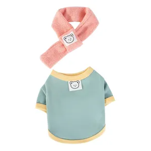 Cozy pet winter clothes set with cute bear design, warm fleece dog cat apparel for small pets.