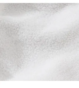 Detailed view of soft white fleece fabric, warm winter pet clothing material texture.