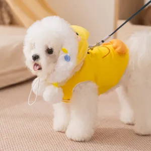 Haustier Hundebekleidung Winter Warm Fleece Gefüttert Kleines Gelbes Ente Verwandlungskostüm Kapuzenweste Kleidung Mit Hut