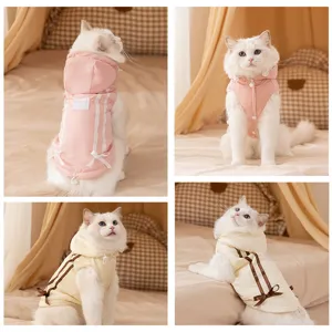 Abbigliamento gatto pile inverno caldo con cappuccio grazioso fiocco per cucciolo