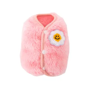 Kuschelig warme rosa Haustier Fleeceweste für kleine Hunde, süße Kleidung mit Blümchen.