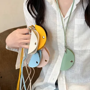 Korean ins style leather dumpling keychain portable glasses clip minimal fashion accessory for women