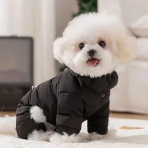 Warm four-legged pet down jacket for small dogs like Bichon and Teddy in winter black color.