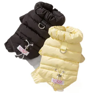 Warm winter puffer jacket for small dogs, cute pet clothes with leash ring and collar.