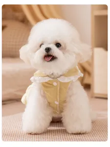 Cozy autumn winter pet cat princess dress with sweet white ruffled collar detail.