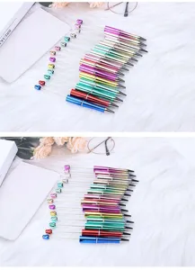 Detailed top and side views of colorful electroplated DIY beadable ballpoint pens