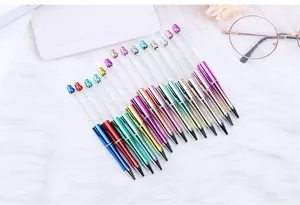 Detailed macro view of colorful metallic electroplated DIY beading ballpoint pens set