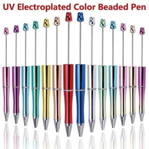 DIY Beaded Ballpoint Pen Plastic Electroplated Gradient Color Twist Action Writing Pen Body Material Bullet Tip Crafting Tools Office School Students Supplies Gift