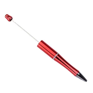 Red metallic DIY beading ballpoint pen with long bead rod